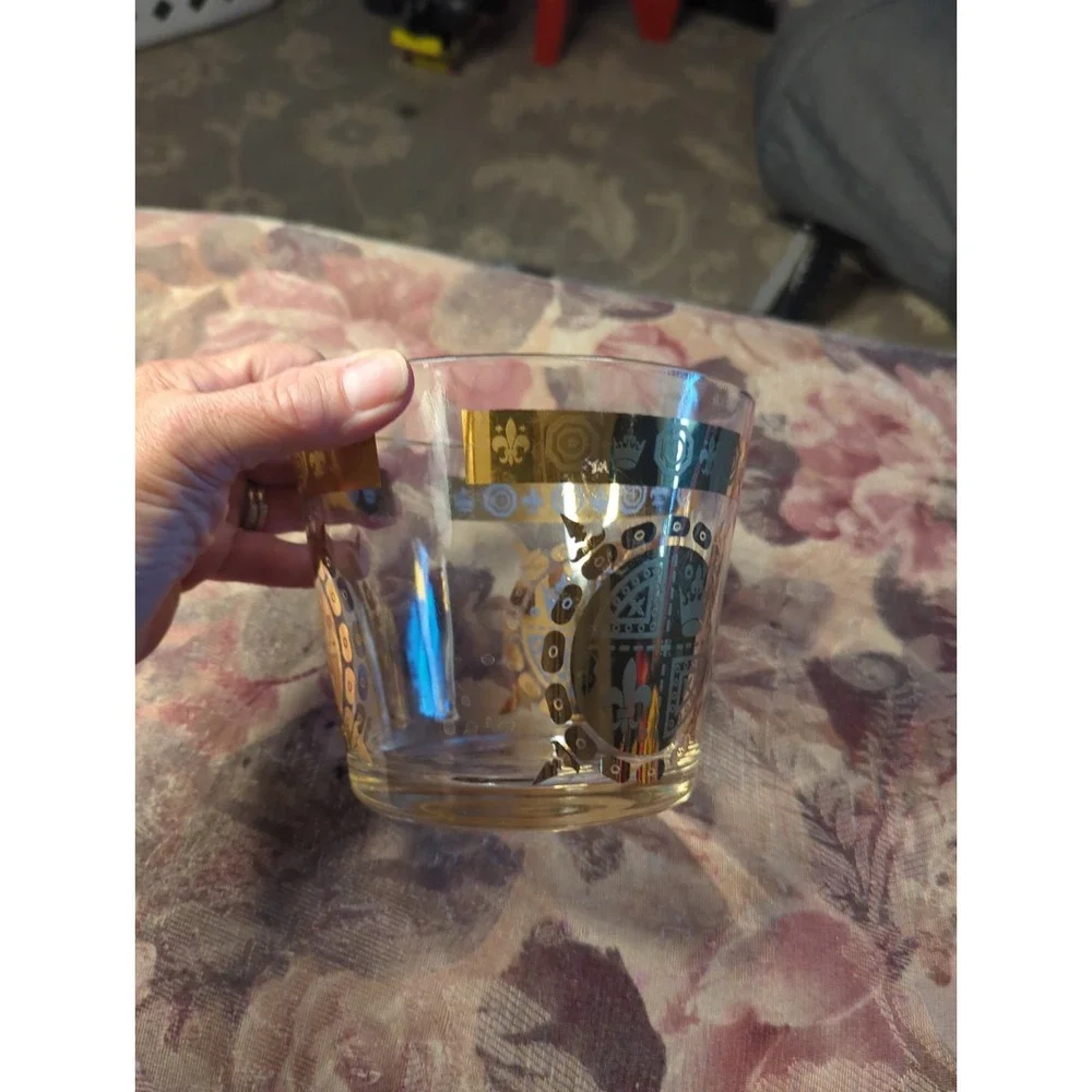 MCM Signed Vito Bari Glass Ice Bucket 22K Gold Vintage